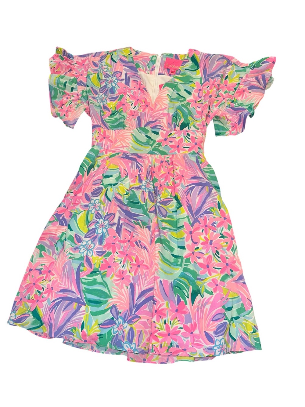 NWT Lilly Pulitzer Pink & Green Tropical Floral Flutter Sleeve Dress